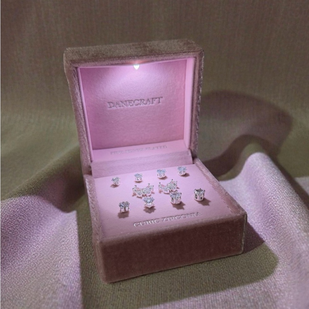 DANCRAFT Silver Crystal Stud Earrings Set of 5; gift idea jewelry studs new - Picture 4 of 17